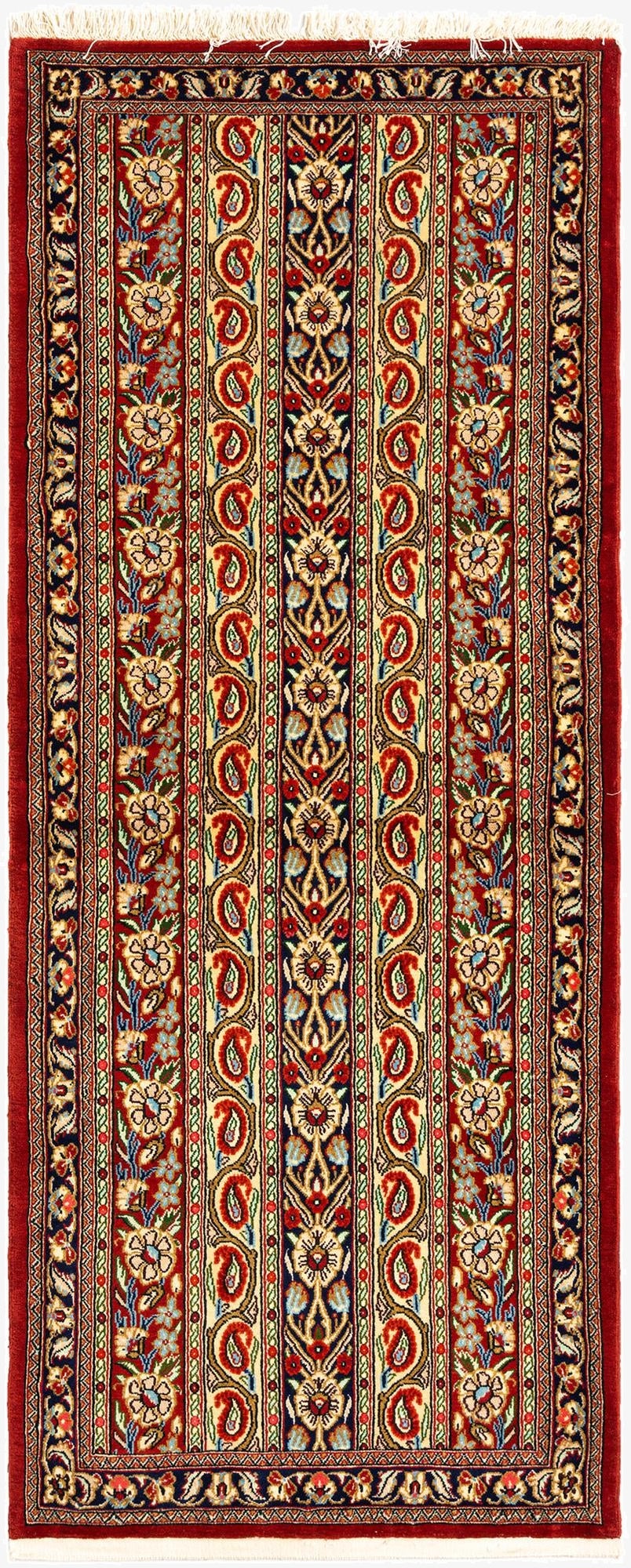  2' 6 x 6' 5  Hand Knotted Qom Persian Runner Rug