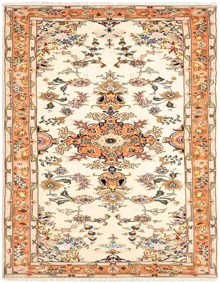 A 7 ft ivory runner rug with a traditional Persian floral pattern in peach, blue, and green, ideal for hallways.