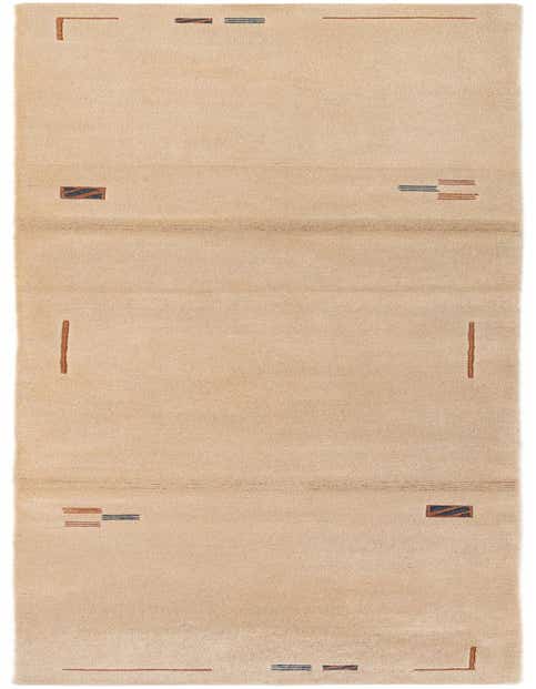 An 11 ft runner rug in ivory with a modern Oriental pattern, featuring subtle brown and blue geometric accents.