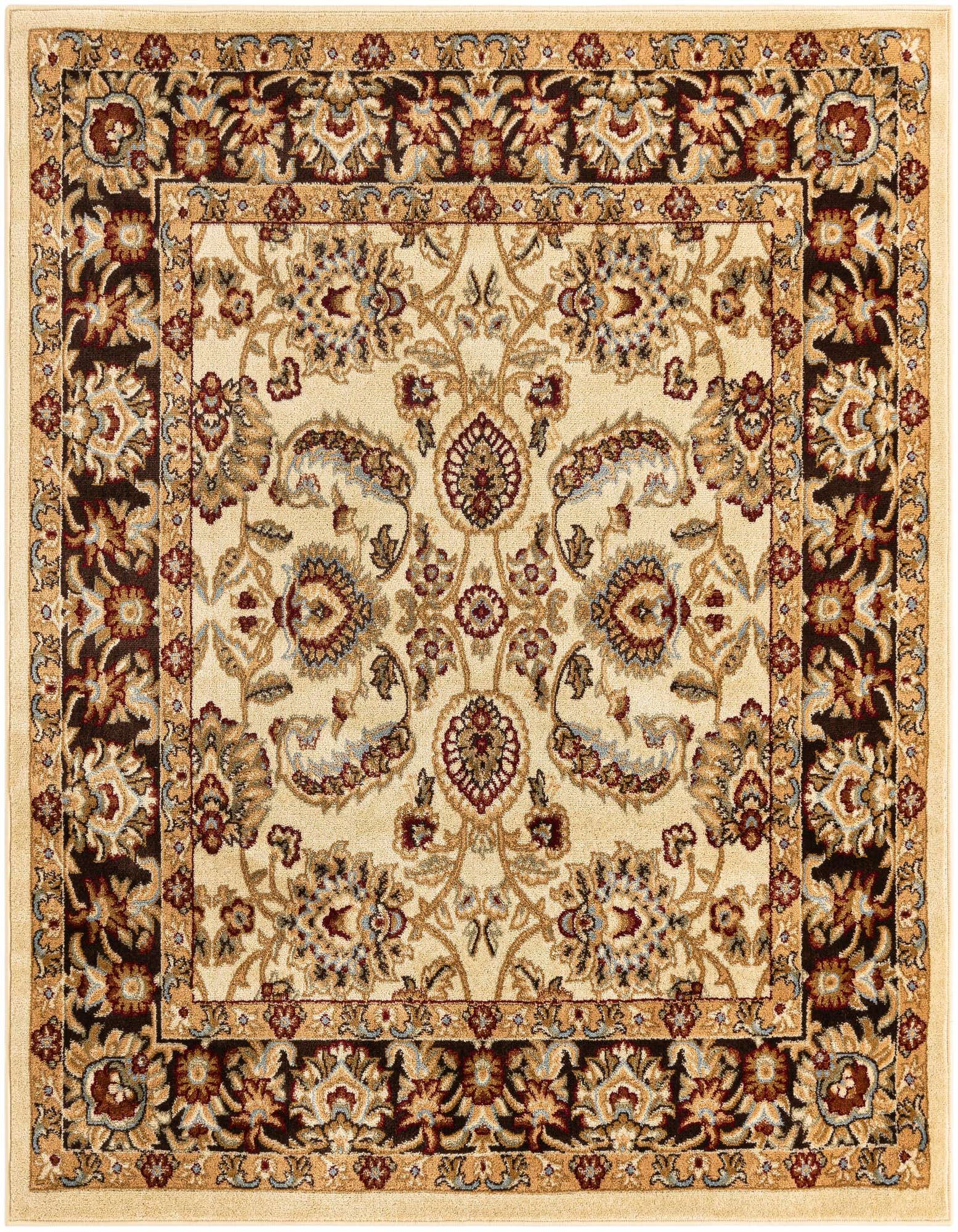 A 6' 0 x 6' 0 square Aditi rug featuring a traditional floral pattern in ivories, creams, and deep browns.