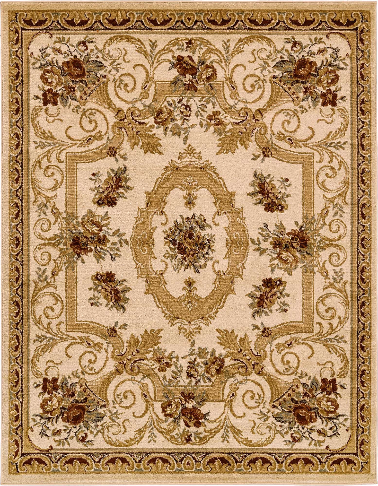 A 6' 0 x 6' 0 square ivory traditional rug with a botanical medallion pattern and a detailed border.