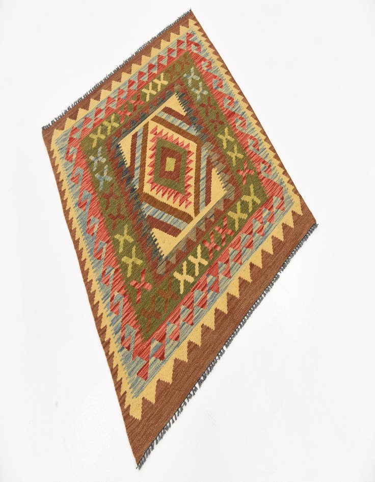 Detail image of  3' 5 x 3' 8  Hand Woven Kilim Maymana Wool Square Rug