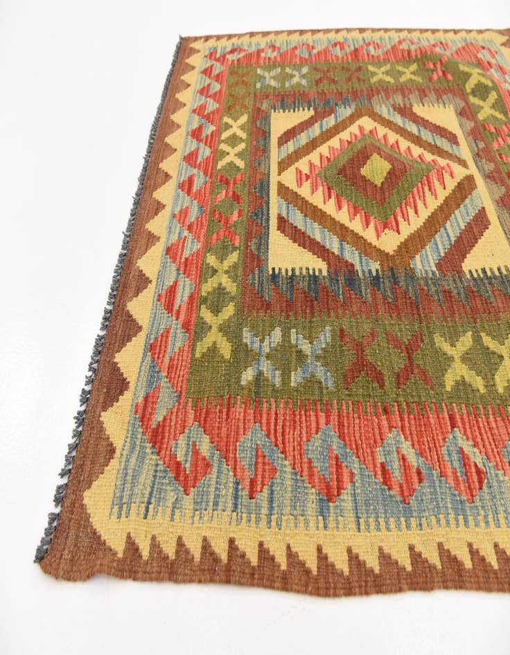 Detail image of  3' 5 x 3' 8  Hand Woven Kilim Maymana Wool Square Rug