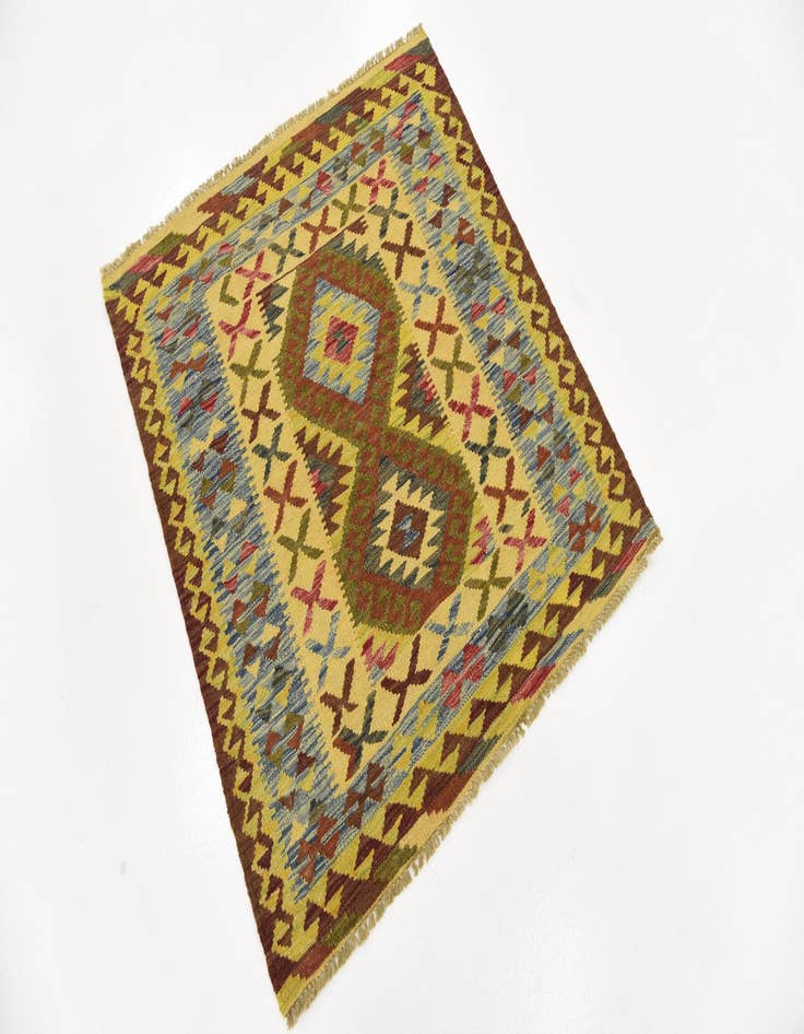 Detail image of  3' 2 x 3' 6  Hand Woven Kilim Maymana Wool Square Rug