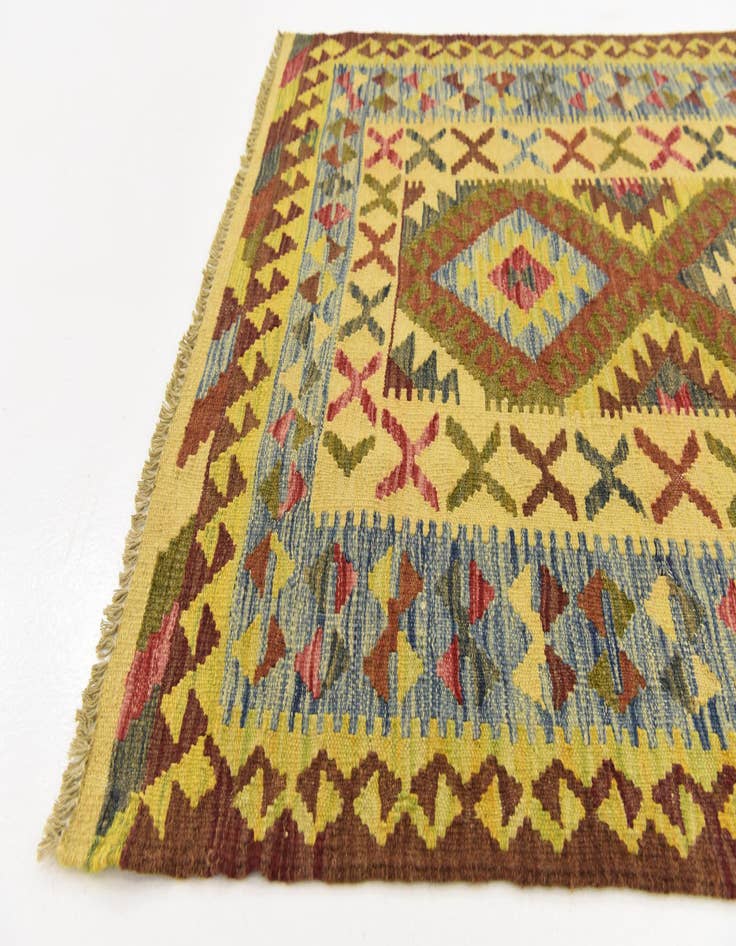 Detail image of  3' 2 x 3' 6  Hand Woven Kilim Maymana Wool Square Rug