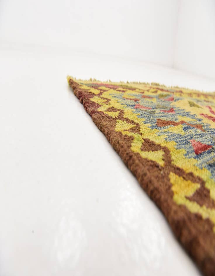 Detail image of  3' 2 x 3' 6  Hand Woven Kilim Maymana Wool Square Rug