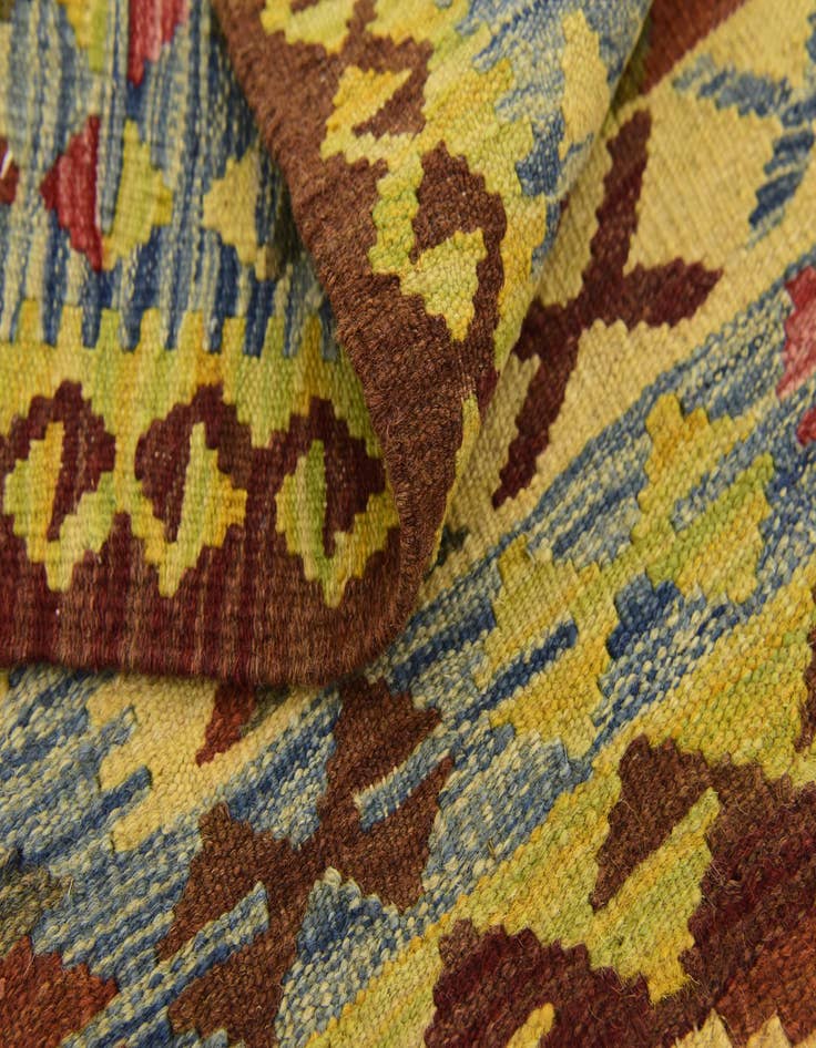 Detail image of  3' 2 x 3' 6  Hand Woven Kilim Maymana Wool Square Rug