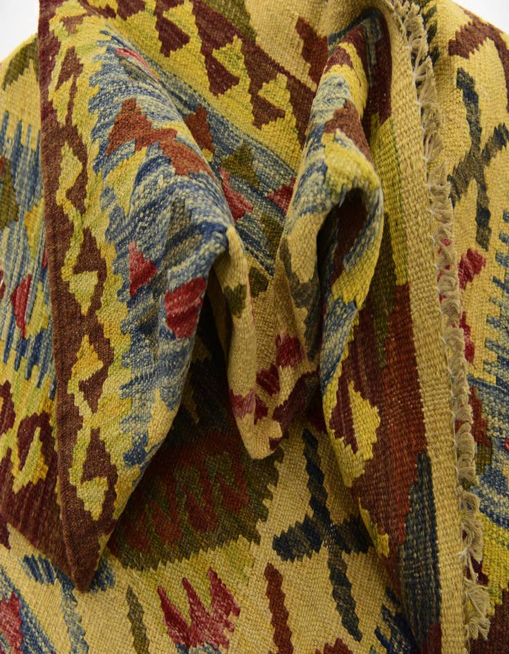 Detail image of  3' 2 x 3' 6  Hand Woven Kilim Maymana Wool Square Rug