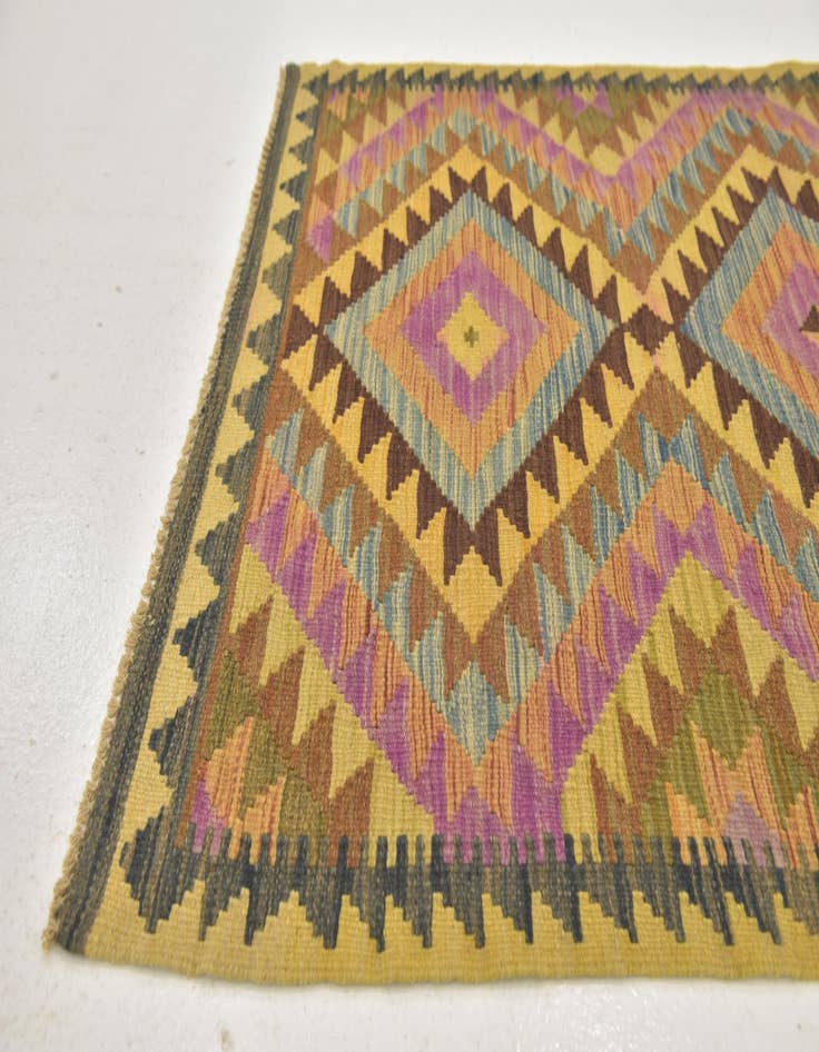 Detail image of  3' x 3' 6  Hand Woven Kilim Maymana Wool Square Rug