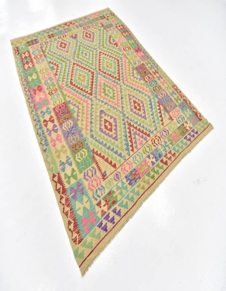 Detail image of  6' x 7' 9  Hand Woven Kilim Maymana Wool Square Rug