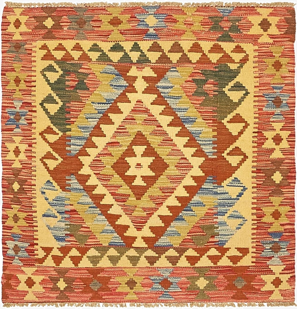  3' 2 x 3' 4  Hand Woven Kilim Maymana Wool Square Rug