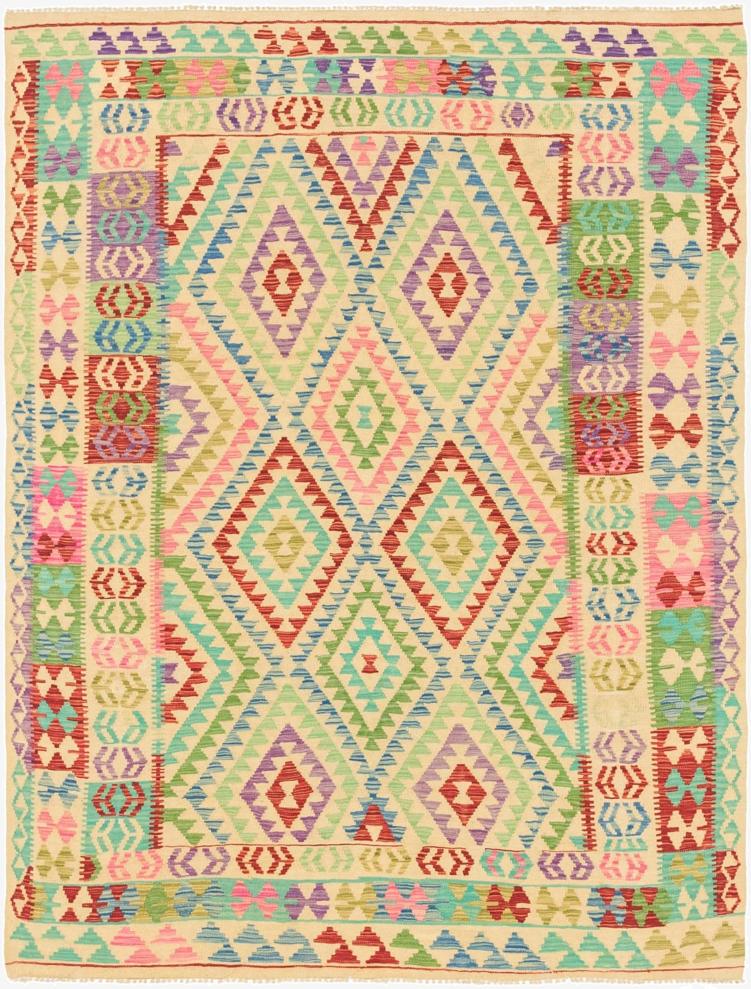  6' x 7' 9  Hand Woven Kilim Maymana Wool Square Rug