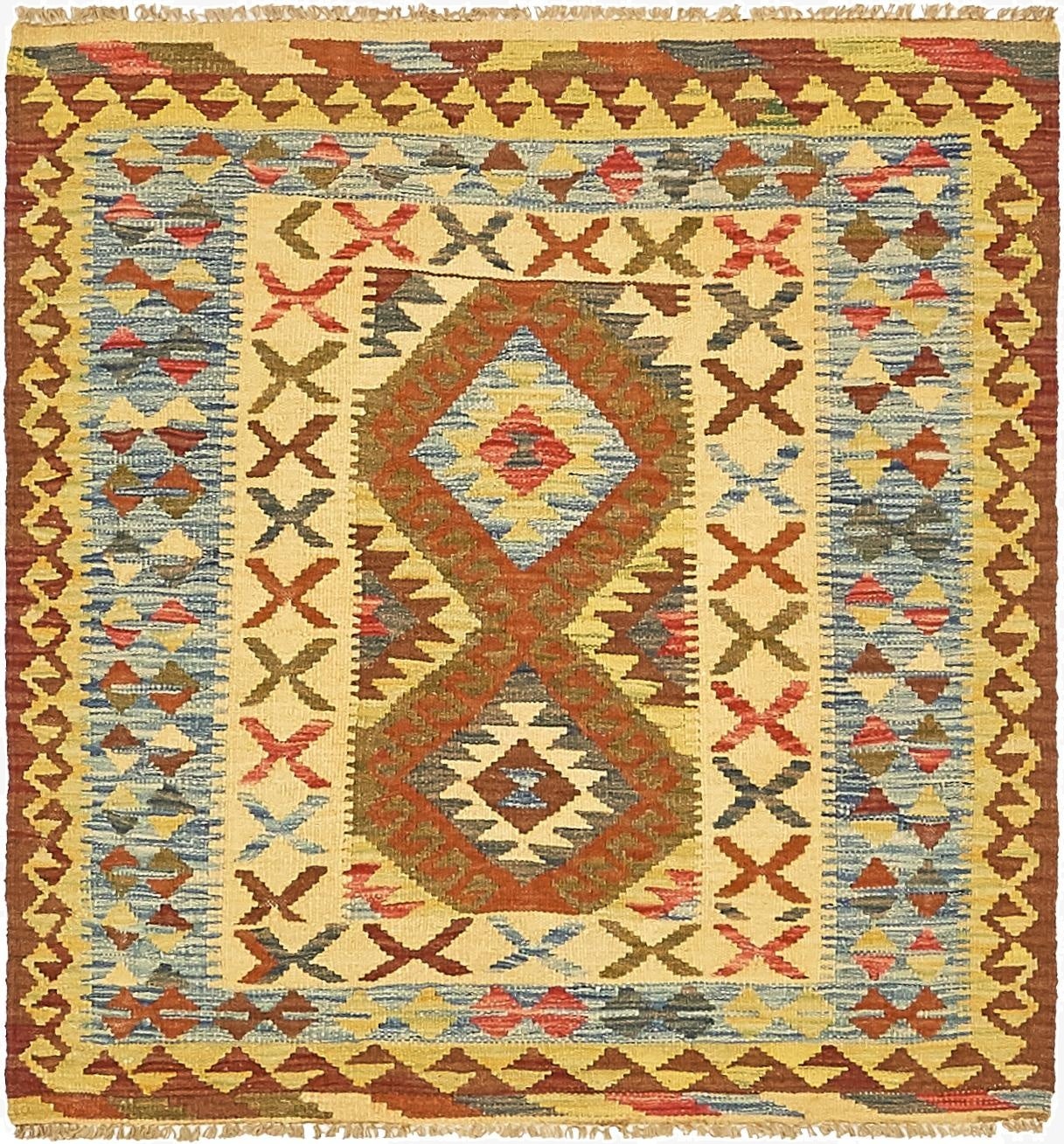  3' 2 x 3' 6  Hand Woven Kilim Maymana Wool Square Rug