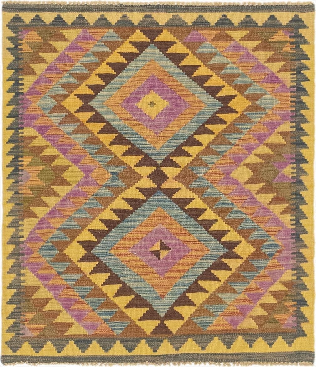  3' x 3' 6  Hand Woven Kilim Maymana Wool Square Rug