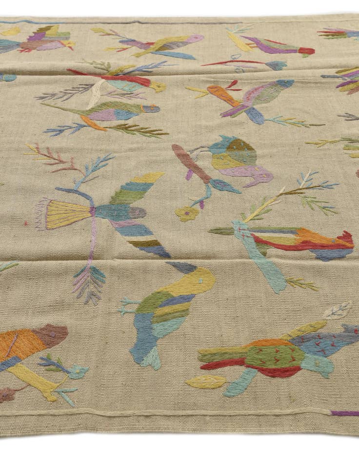 Detail image of  5' 6 x 6' 6  Hand Woven Kilim Suzani Wool Square Rug