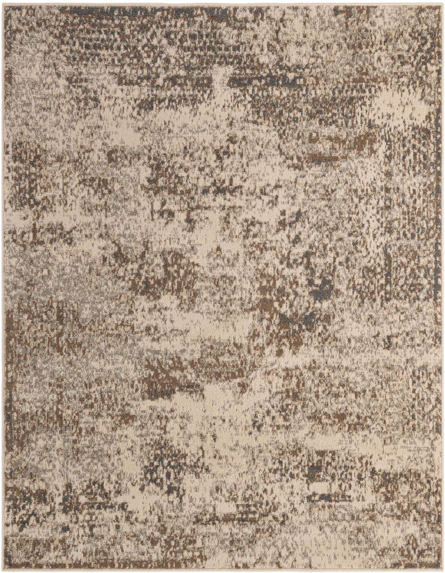 A 6' 0 x 6' 0 square ivory area rug with a distressed vintage pattern in shades of cream, brown, and gray.