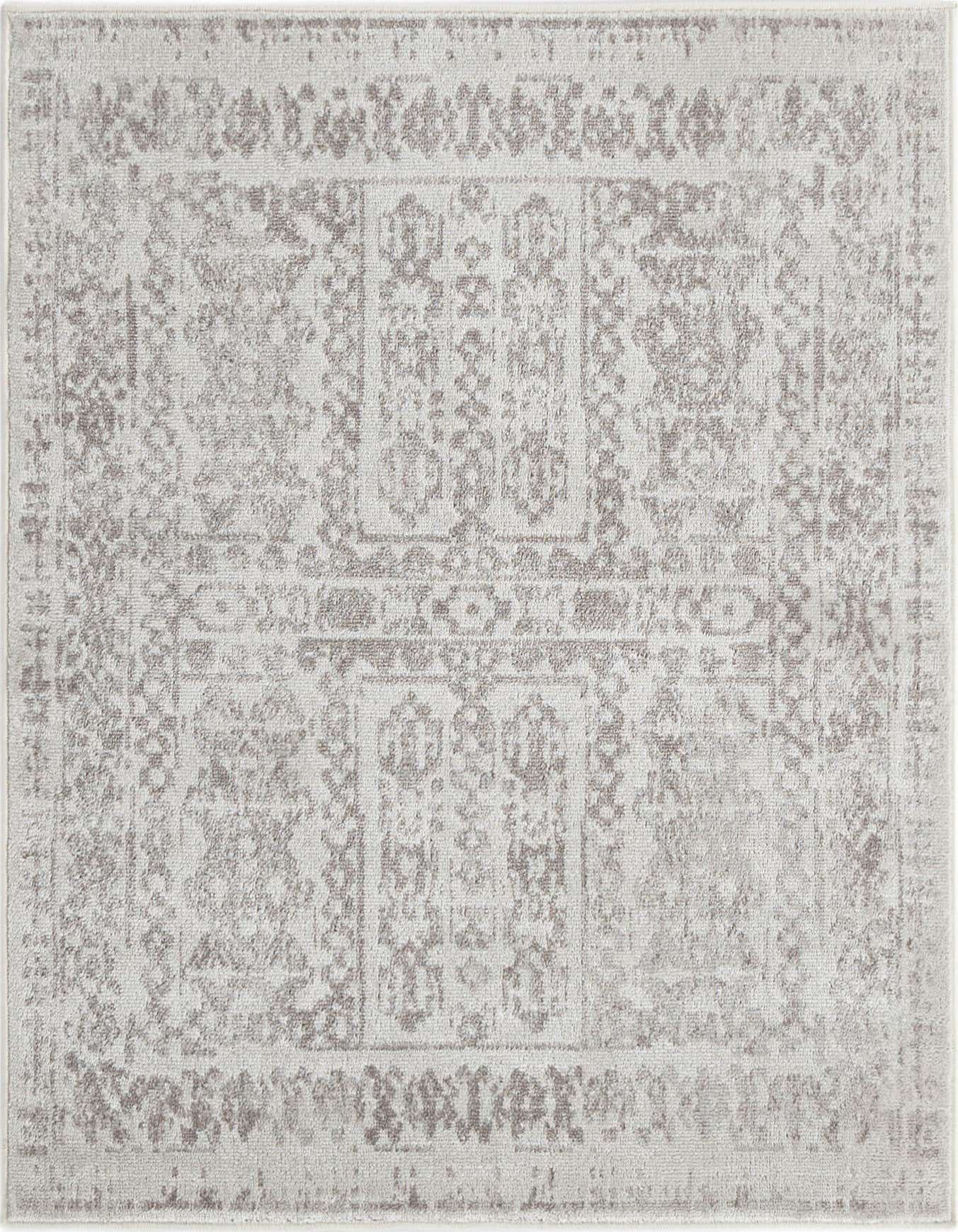 A 4'x4' square ivory polypropylene rug featuring a distressed medallion and botanical pattern, perfect for a living room.