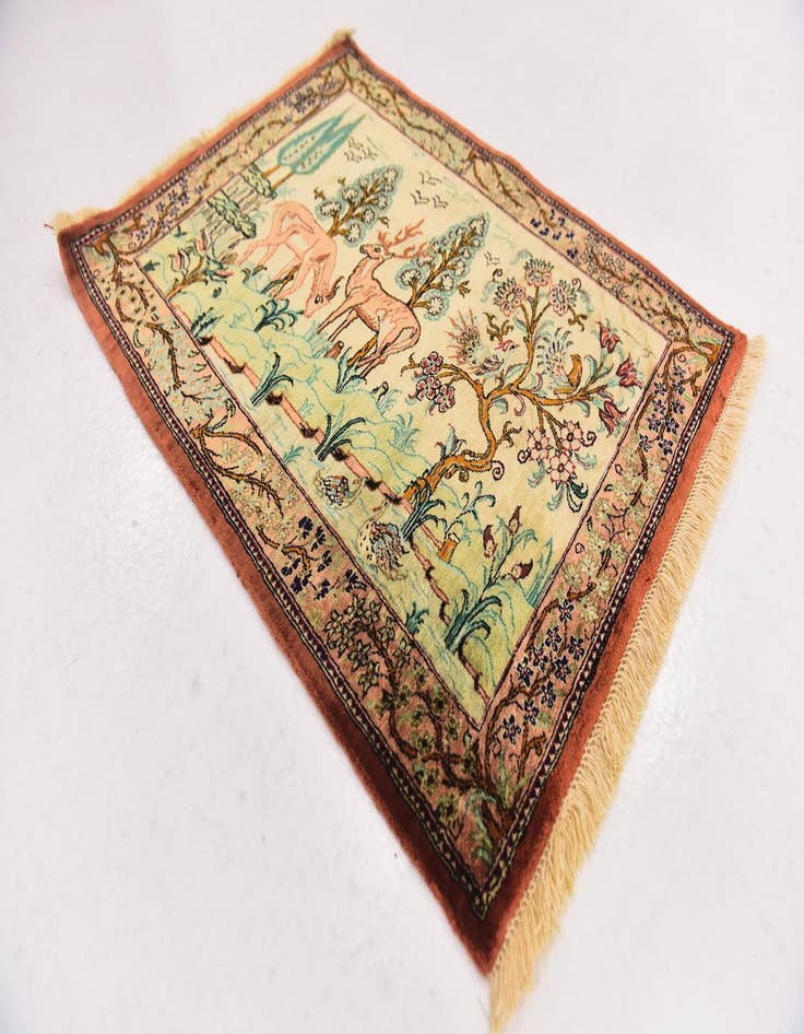 Detail image of  1' 11 x 2' 6  Hand Knotted Qom Persian Square Rug