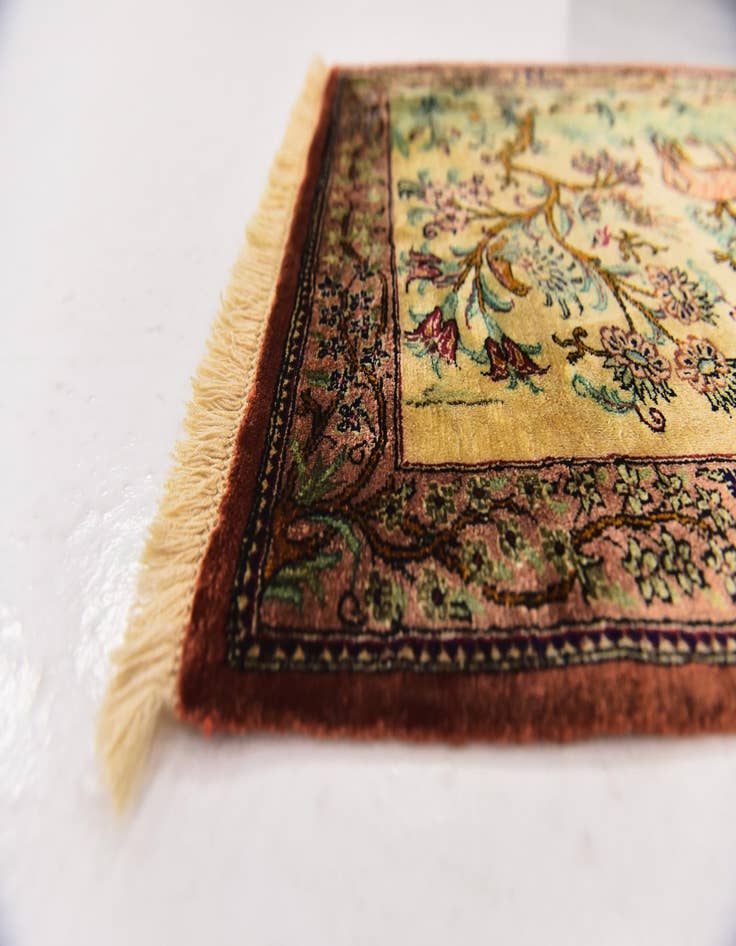 Detail image of  1' 11 x 2' 6  Hand Knotted Qom Persian Square Rug