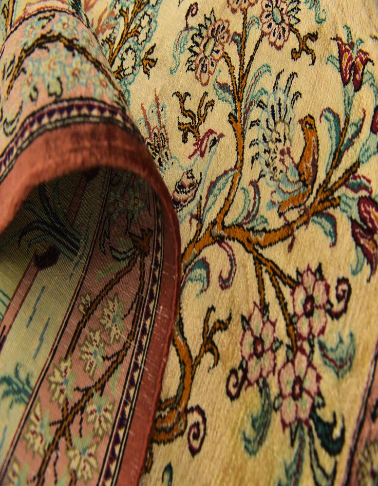 Detail image of  1' 11 x 2' 6  Hand Knotted Qom Persian Square Rug