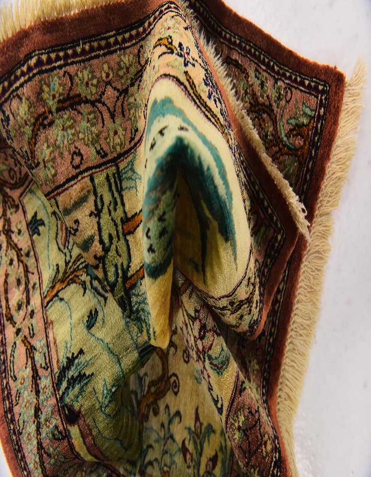 Detail image of  1' 11 x 2' 6  Hand Knotted Qom Persian Square Rug