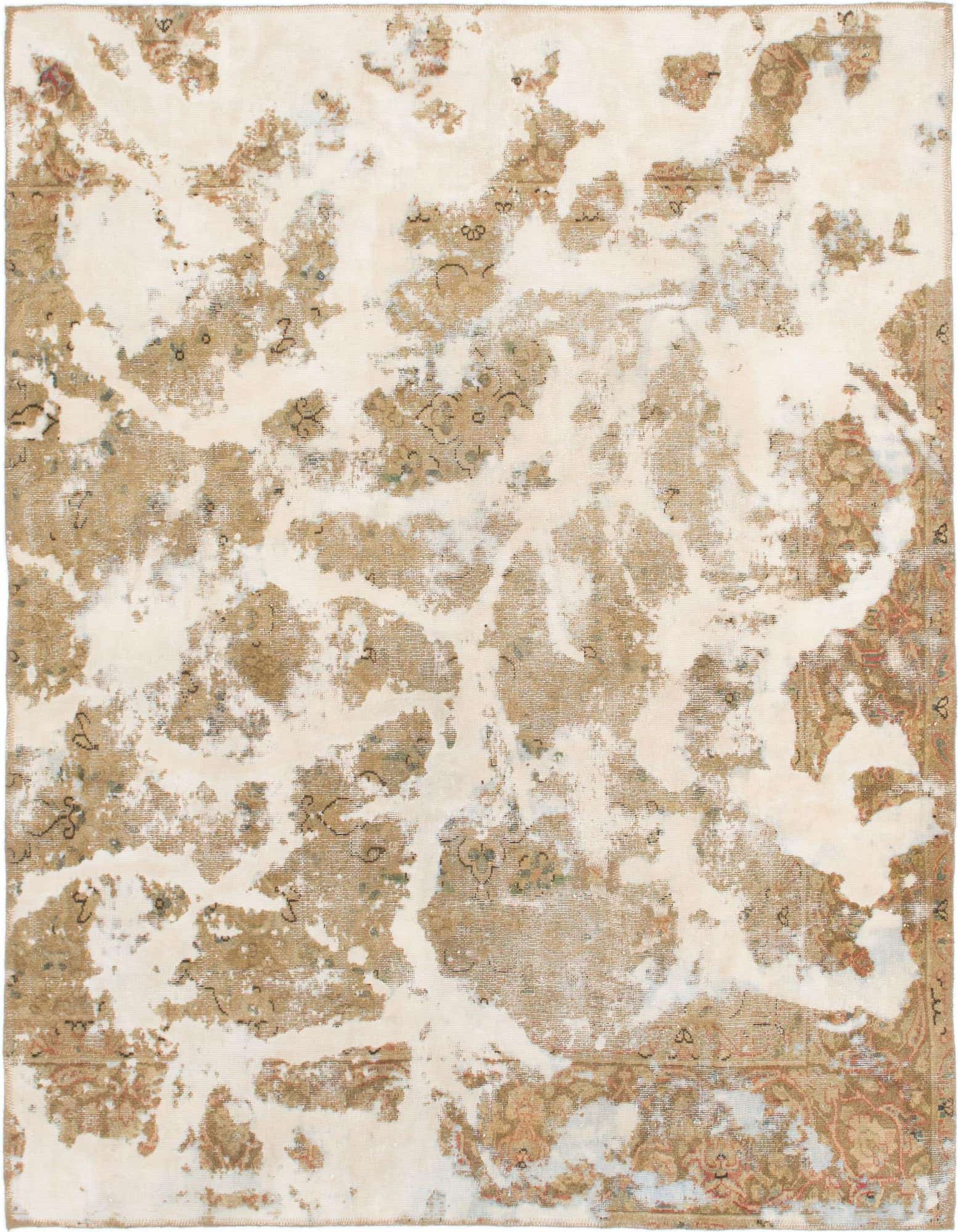 A 6'x6'9 square ivory and beige distressed Persian rug with an abstract, vintage pattern, suitable for indoor spaces.