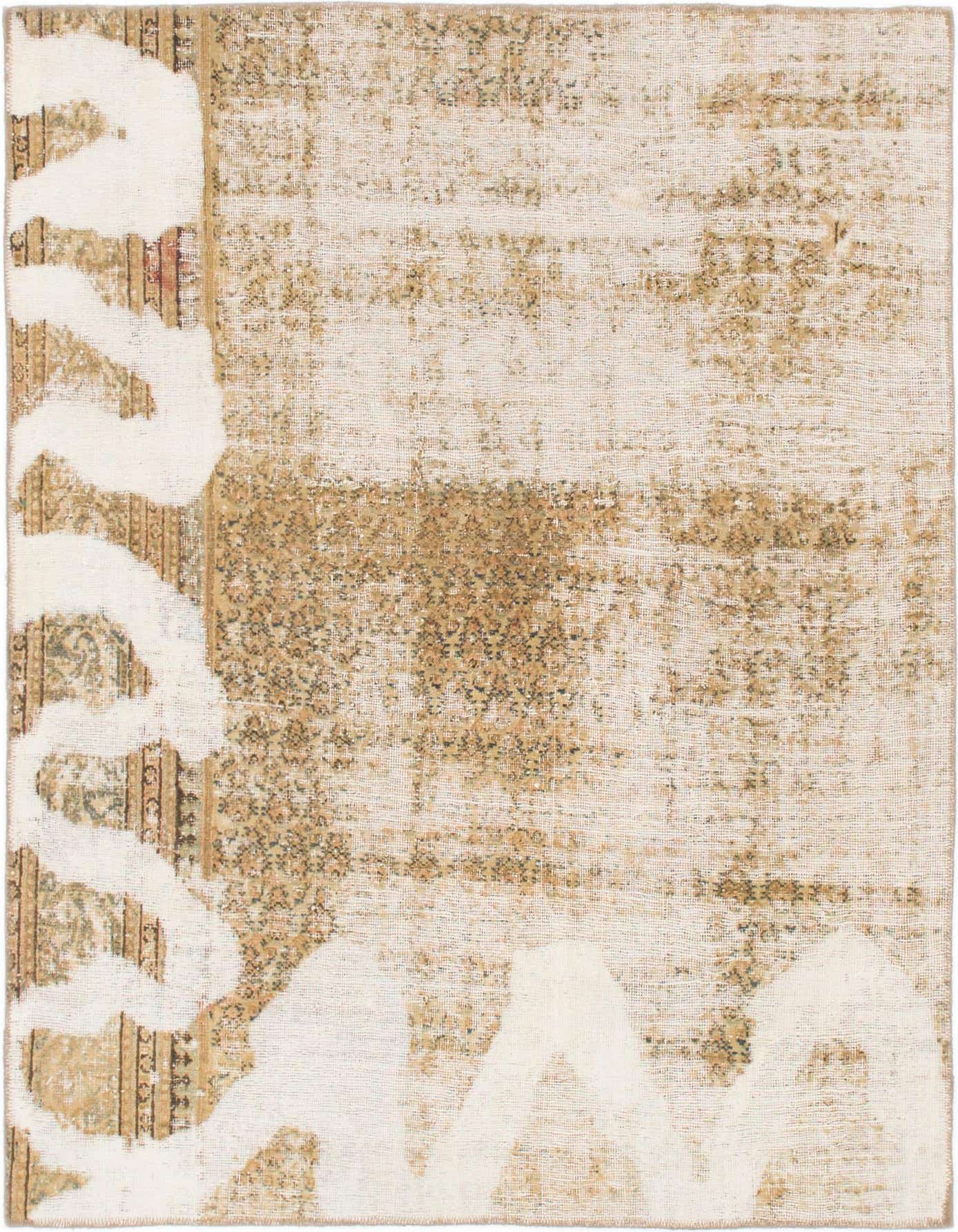 A square 5' x 5'4 ivory and cream wool rug with a distressed, abstract Persian pattern, suitable for indoor spaces.