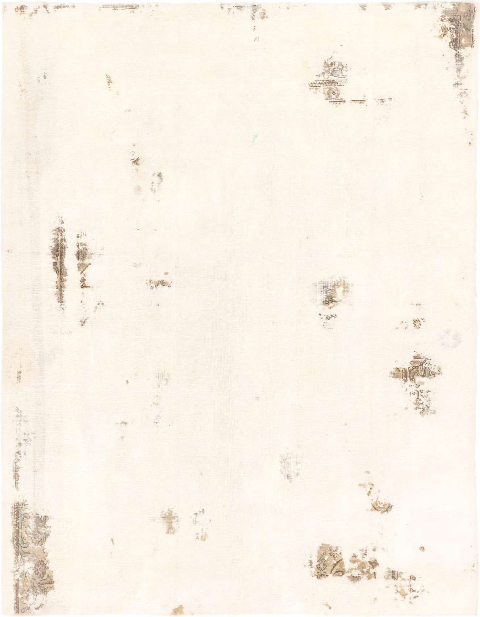 A 7' 7 x 8' 4 square ivory wool rug with a distressed Persian pattern, suitable for indoor spaces.