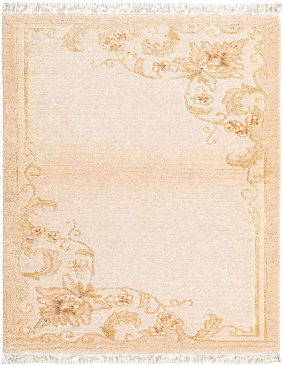 A rectangular 3x5 Darya rug in cream with a high pile and brown modern floral patterns in the corners.