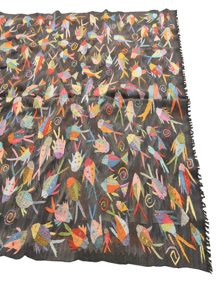 Detail image of  5' 4 x 8'  Hand Woven Kilim Suzani Wool Rug