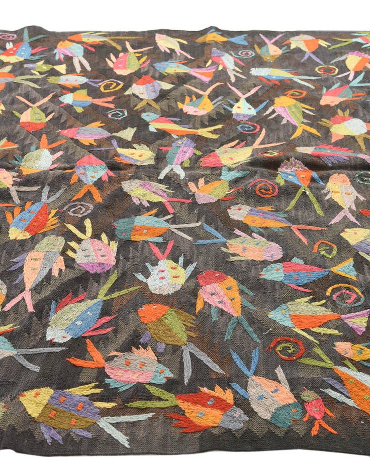 Detail image of  5' 4 x 8'  Hand Woven Kilim Suzani Wool Rug