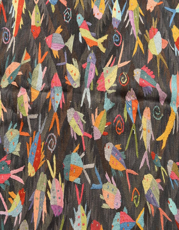 Detail image of  5' 4 x 8'  Hand Woven Kilim Suzani Wool Rug