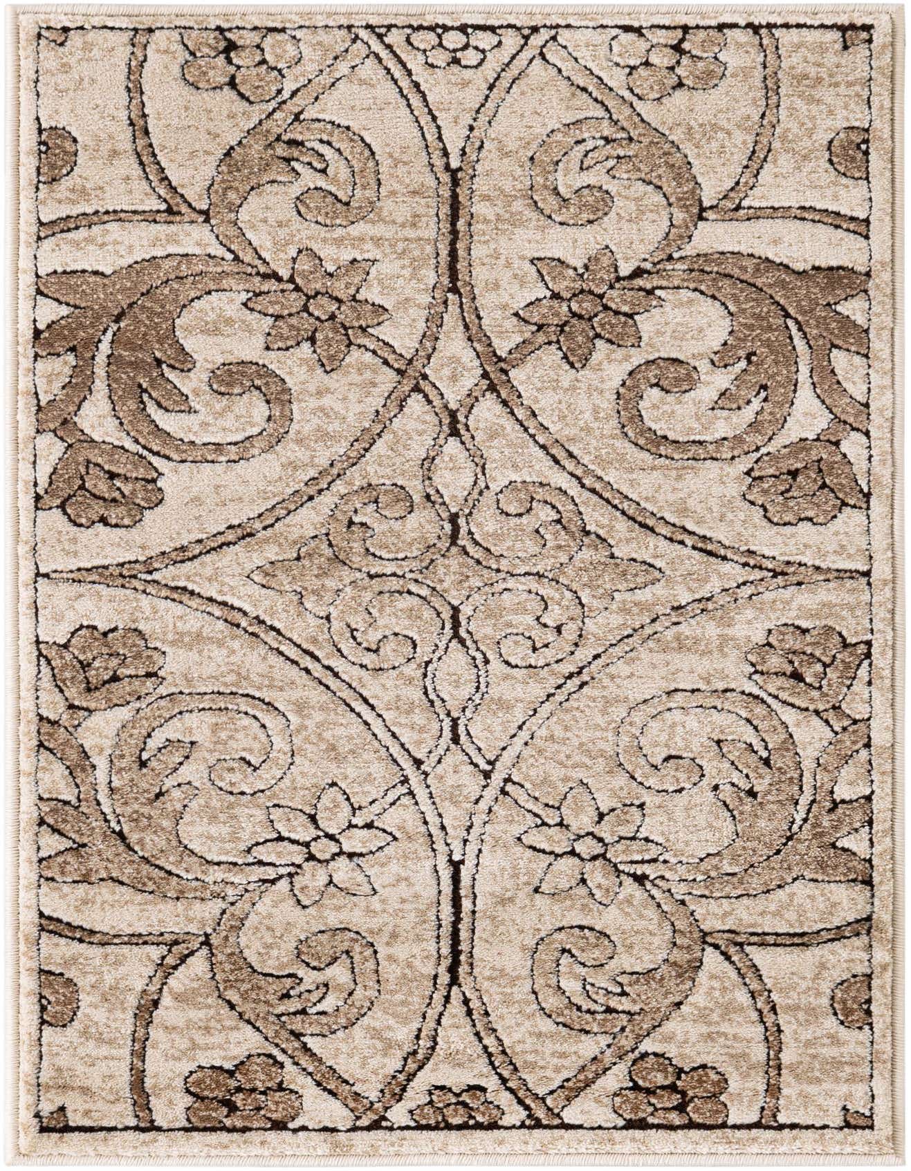 A 2x3 rectangular Nepal collection rug in brown and ivory with a traditional floral and botanical pattern.