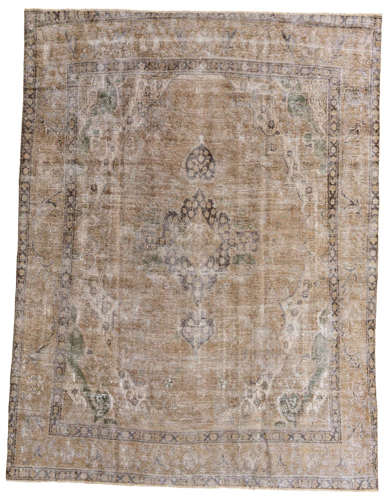 A 9x12 rectangular Ultra Vintage rug featuring a distressed Persian medallion pattern in browns, tans, and ivories.