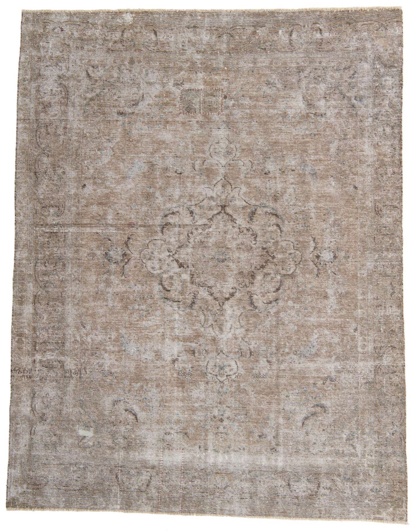 A large 8x11 rectangular Ultra Vintage wool rug in shades of brown, tan, and cream, featuring a distressed Persian medallion pattern.