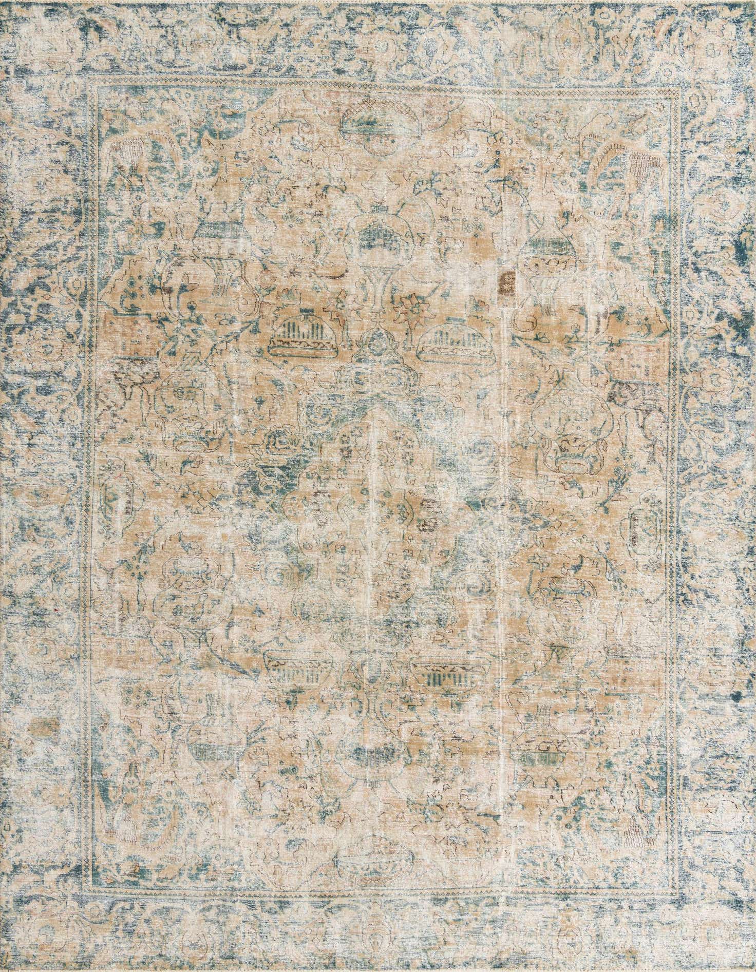 A rectangular 9x12 Ultra Vintage rug featuring a faded Persian medallion pattern in brown, tan, and cream tones.