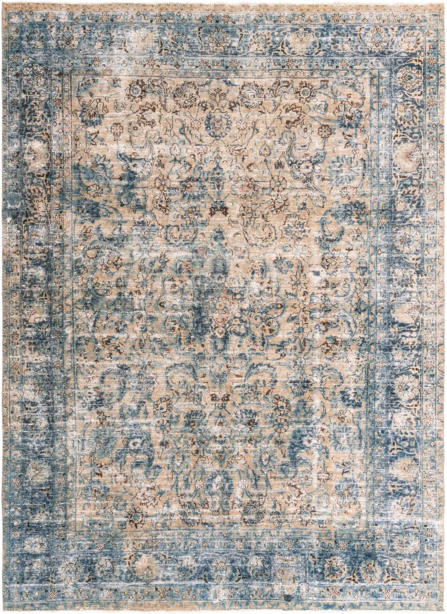 An 8x11 rectangular Ultra Vintage rug featuring a distressed Persian medallion pattern in browns, tans, and creams.