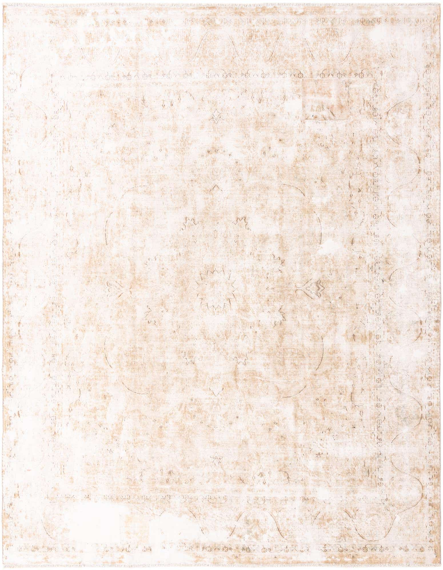 A 10x13 rectangular Ultra Vintage wool rug featuring a distressed Persian medallion pattern in light brown and cream tones.