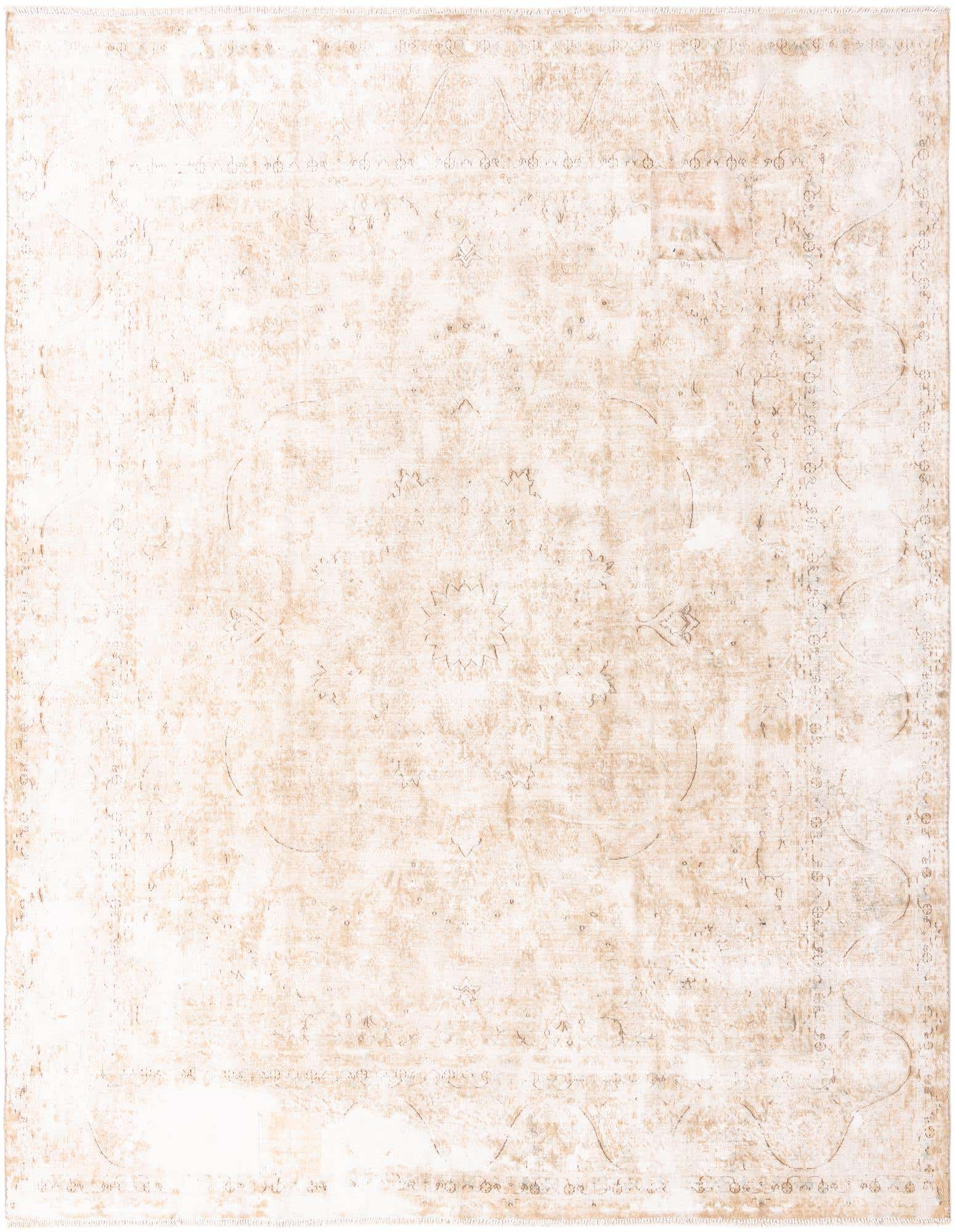 A 10x13 rectangular Ultra Vintage wool rug featuring a distressed Persian medallion pattern in light brown and cream tones.