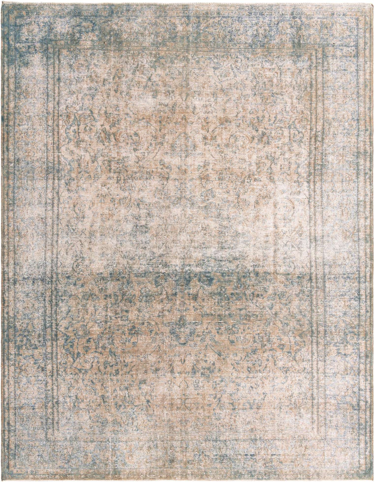 A 9x12 rectangular Ultra Vintage wool rug featuring a distressed Persian medallion pattern in browns, tans, and ivories.