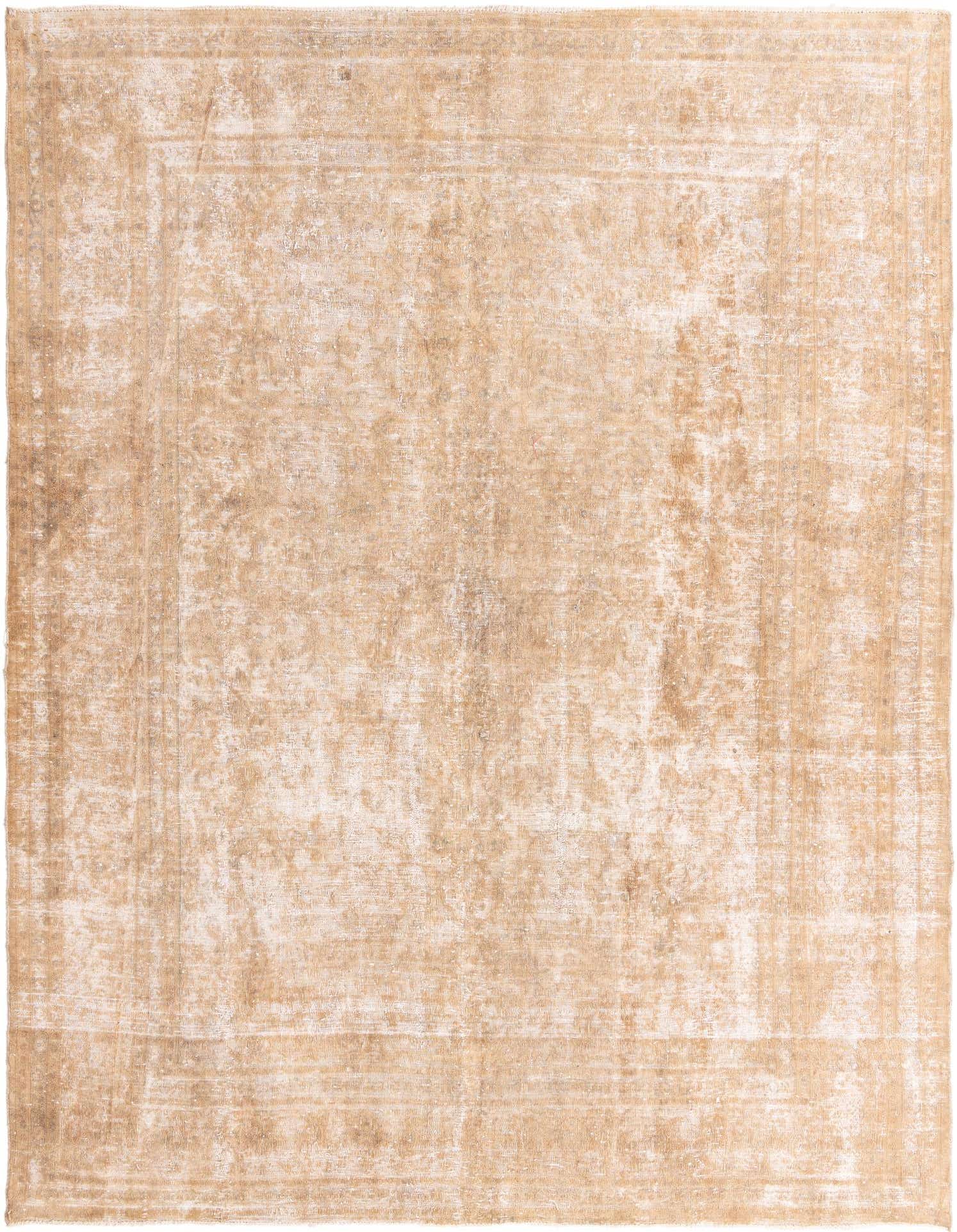 A 10x13 rectangular Rugs.com Ultra Vintage rug in distressed brown and ivory with a subtle Persian medallion pattern.