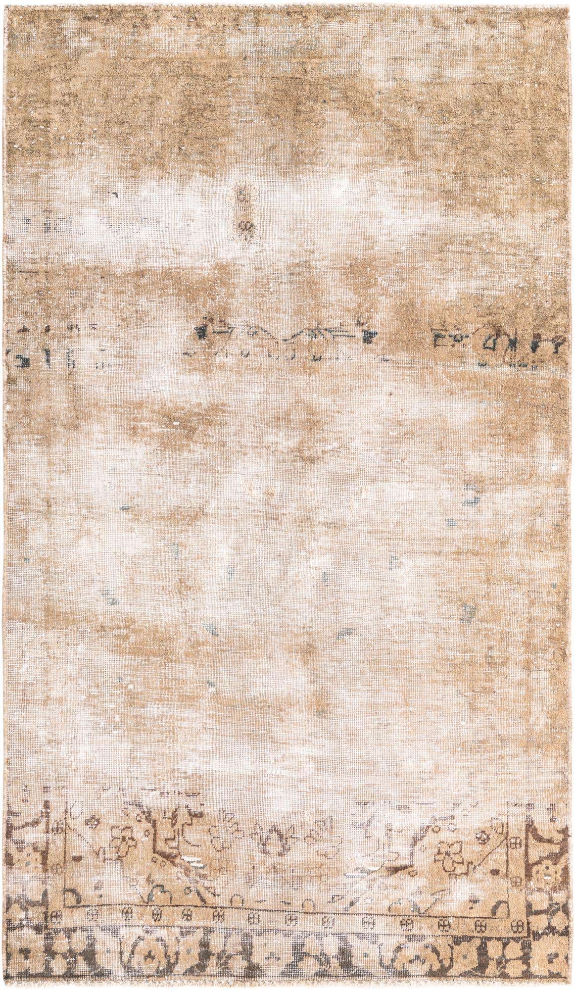 A 4x6 rectangular Ultra Vintage wool rug featuring a distressed Persian pattern in browns, tans, and ivories.