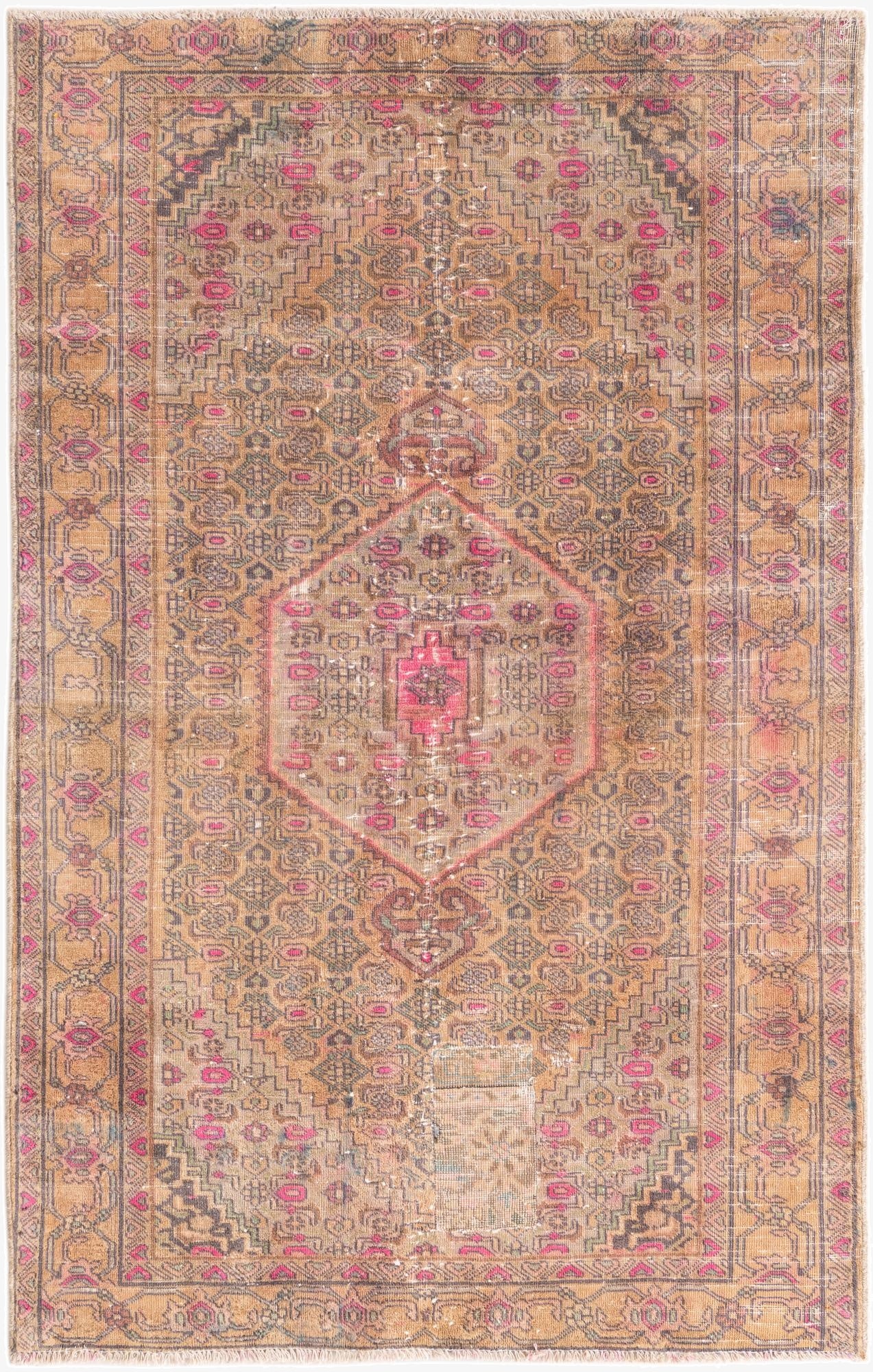  4' 2 x 6' 5  Hand Knotted Ultra Vintage Persian Wool Rug