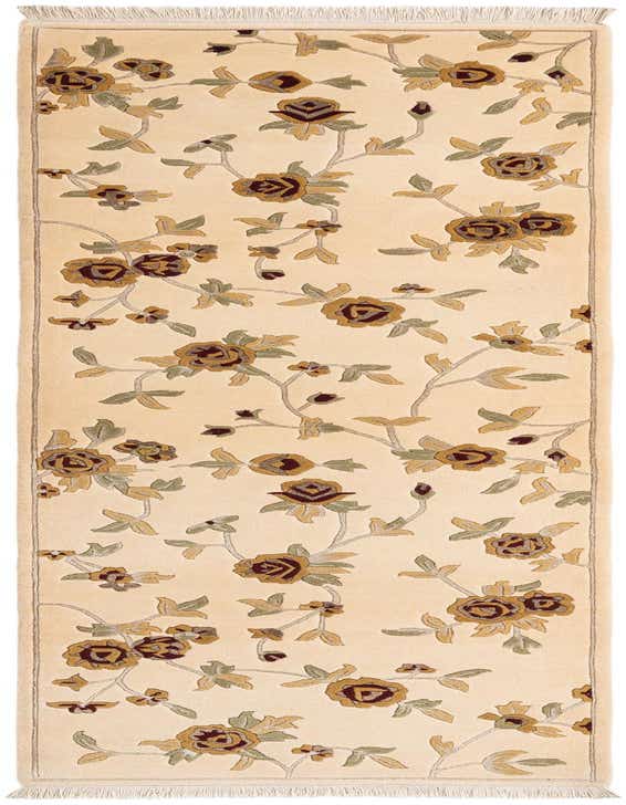 A 10 ft Darya runner rug with a cream background and a modern Persian floral pattern in brown, tan, and green.