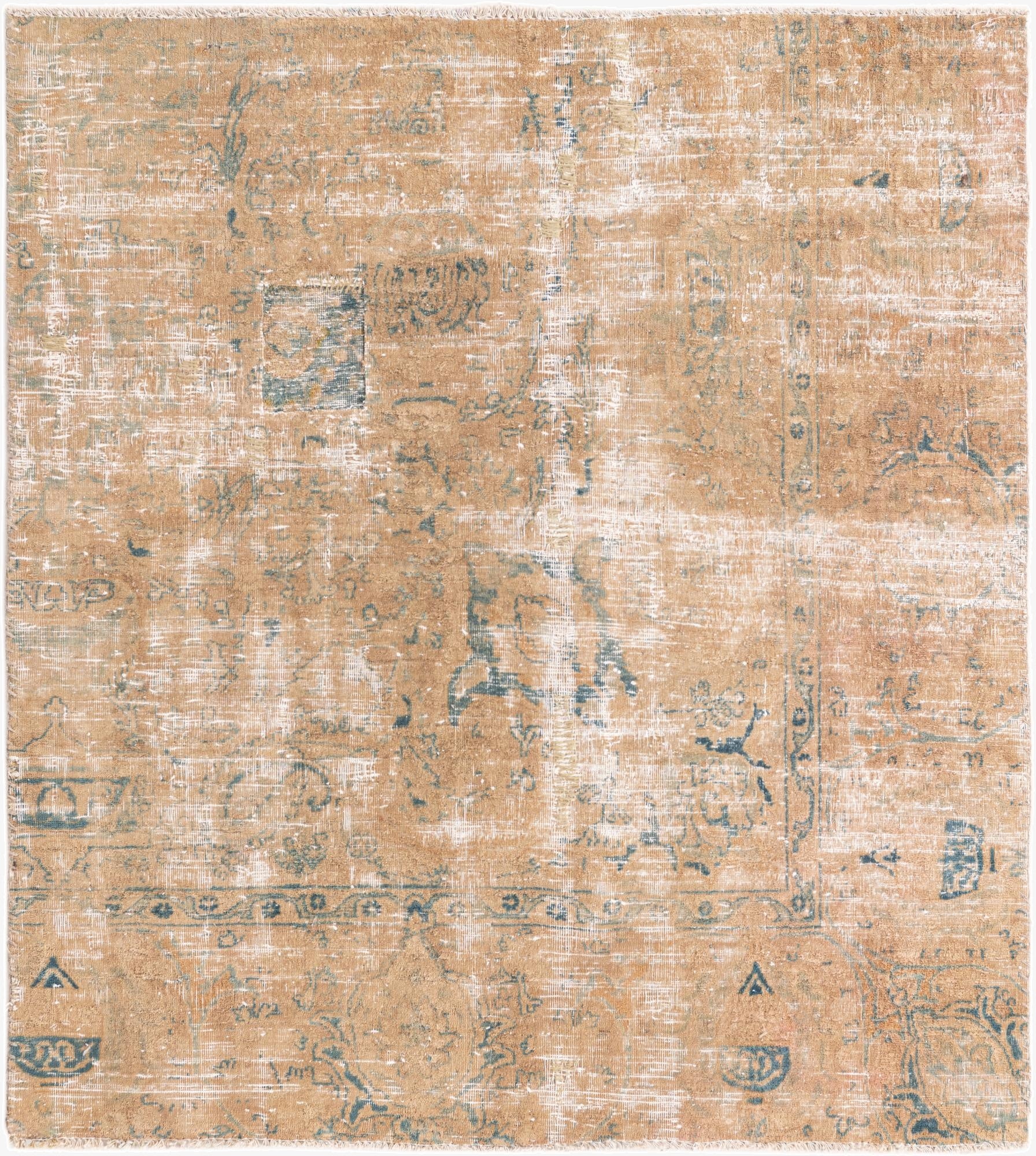  4' 6 x 5' 1  Hand Knotted Ultra Vintage Persian Wool Square Rug