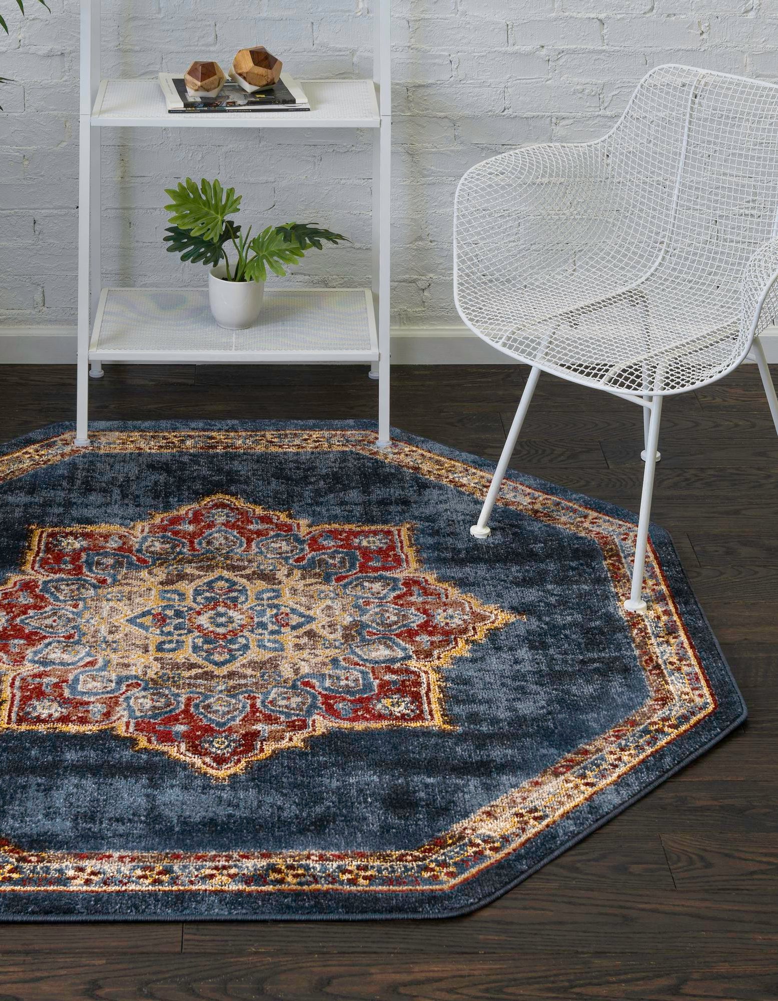 Dark Blue 8' x 8' Eden Octagon Rug | Rugs.com