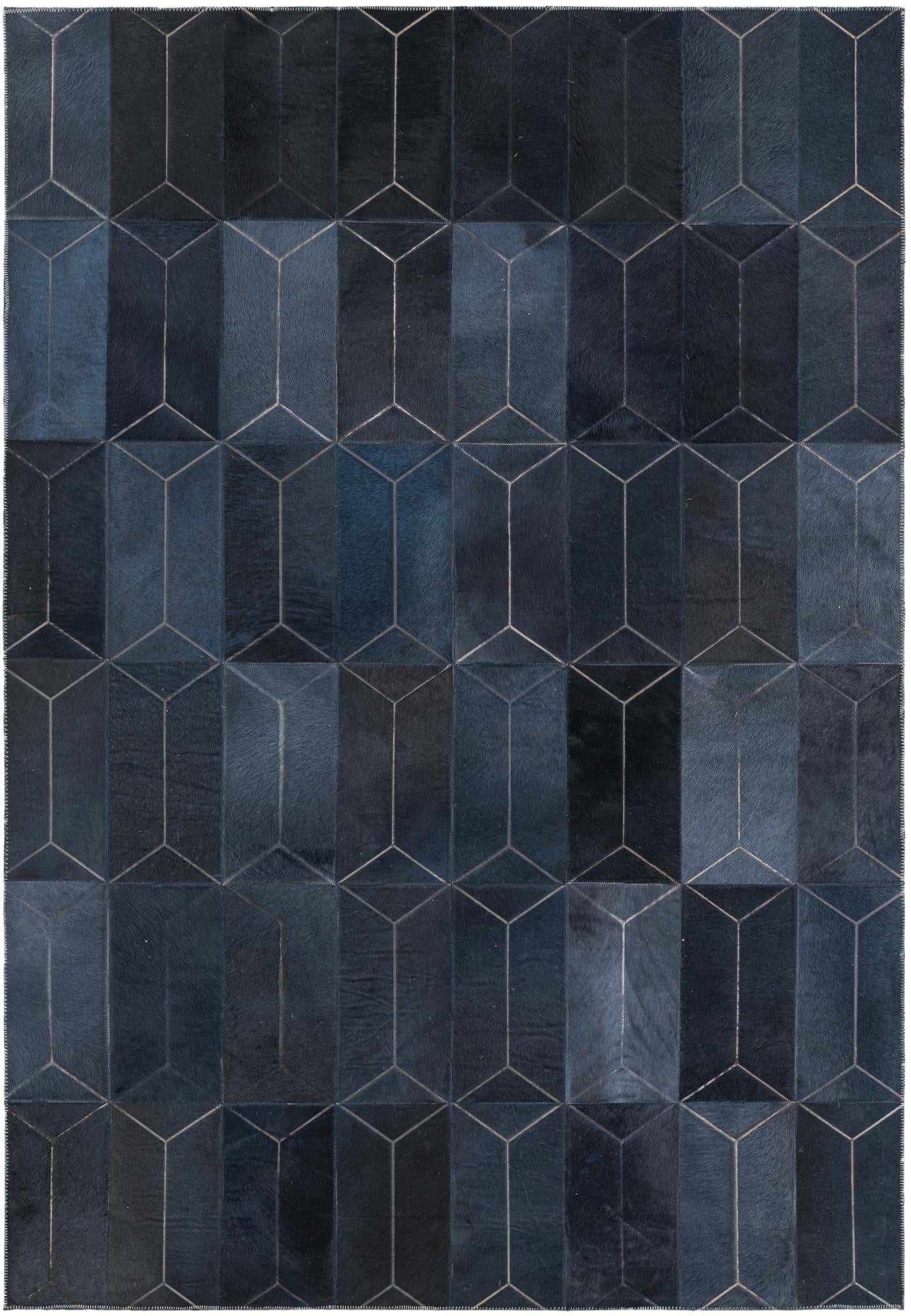 Dark Blue 4' 1 x 6' Cowhide Leather Rug | Rugs.com