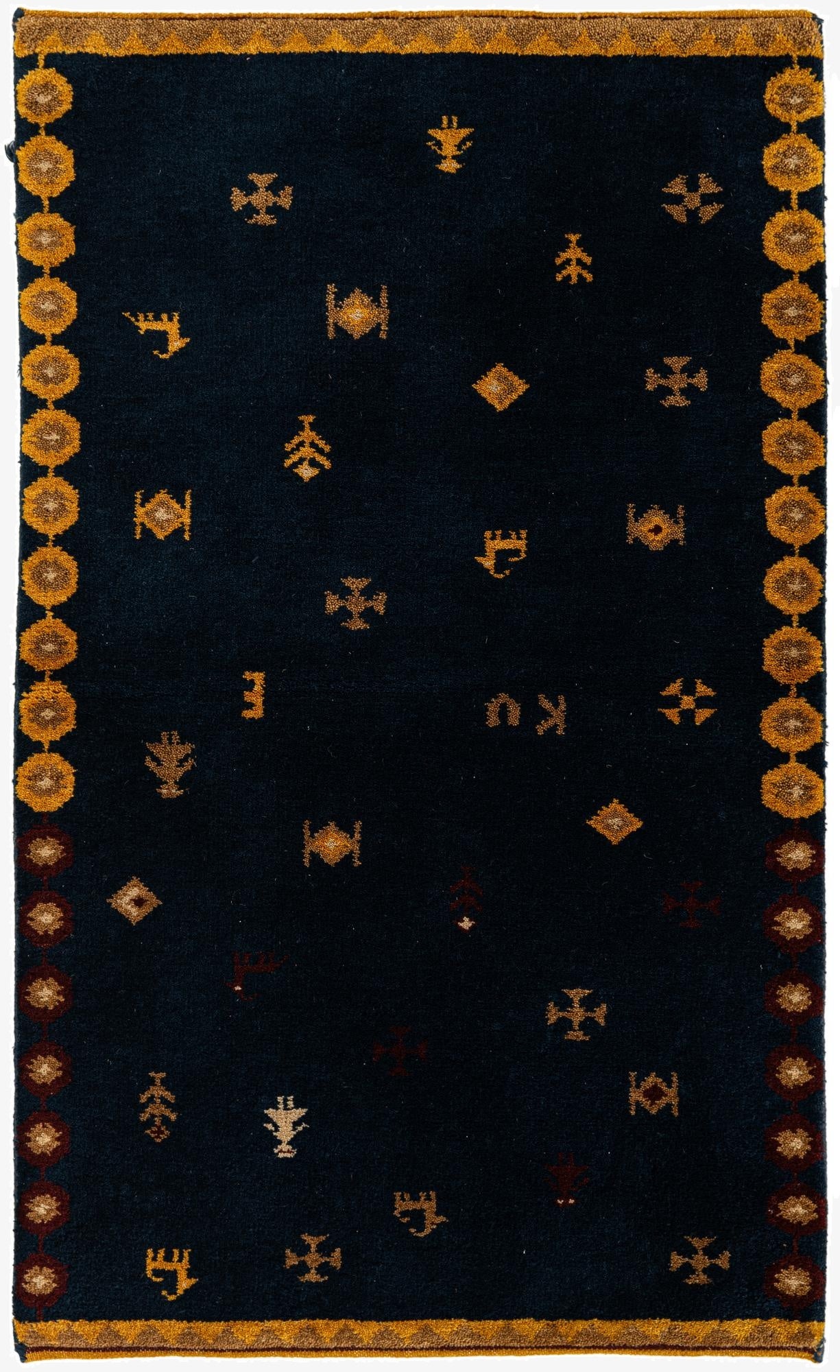  3' x 4' 11  Hand Knotted Gabbeh Wool Rug