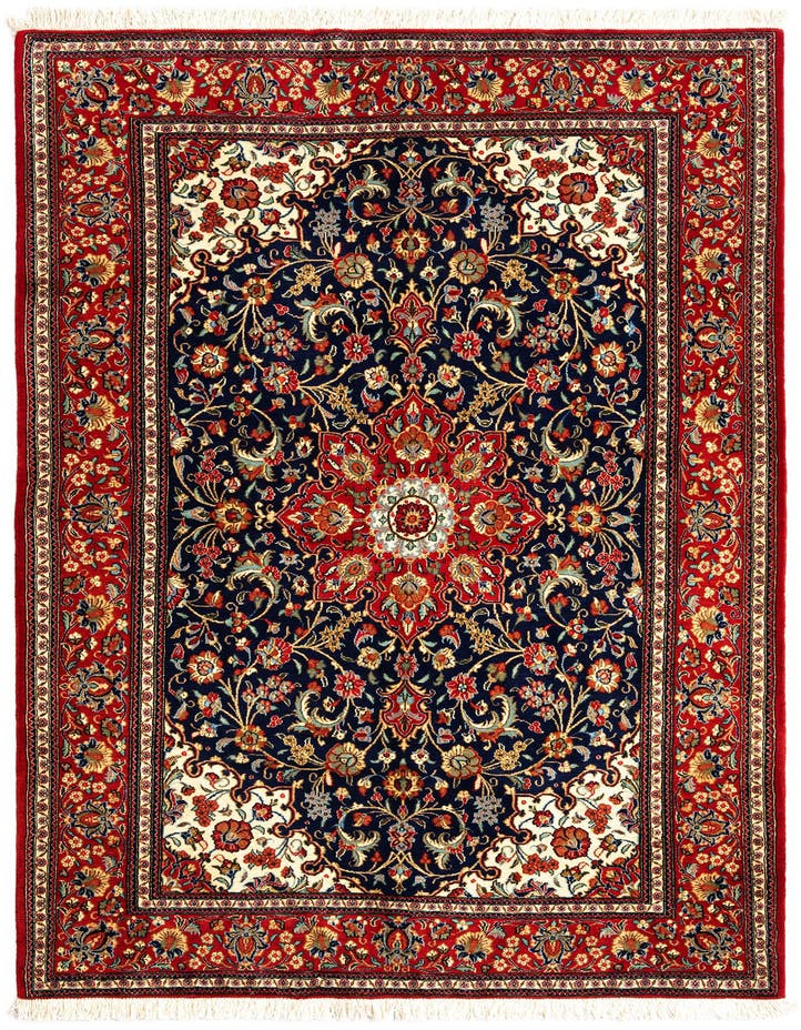  4' 9 x 7' 1  Hand Knotted Qom Persian Rug