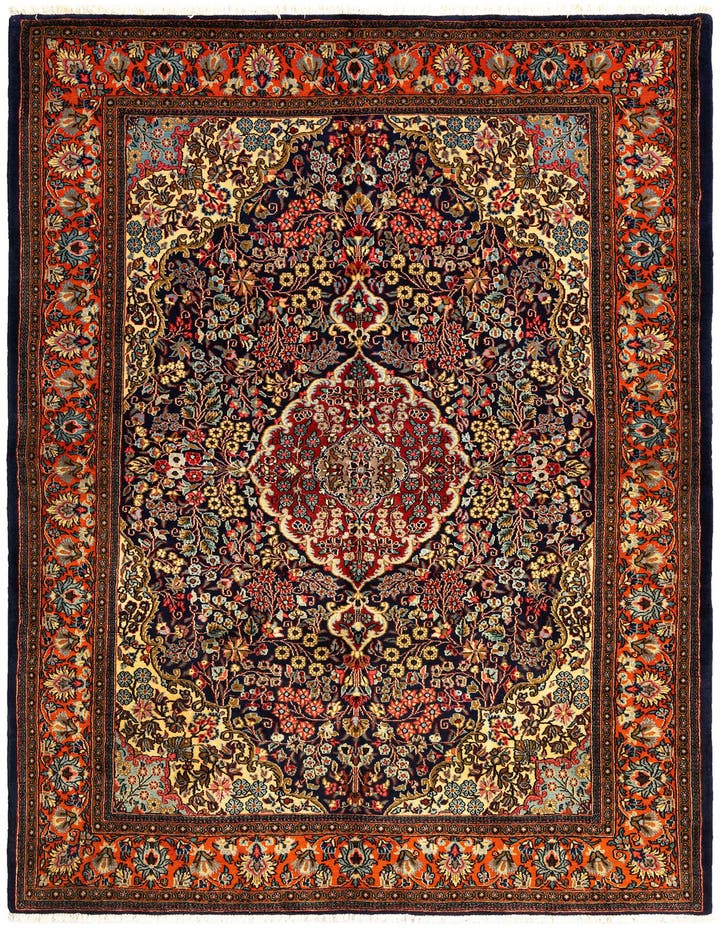  4' 9 x 7'  Hand Knotted Qom Persian Rug